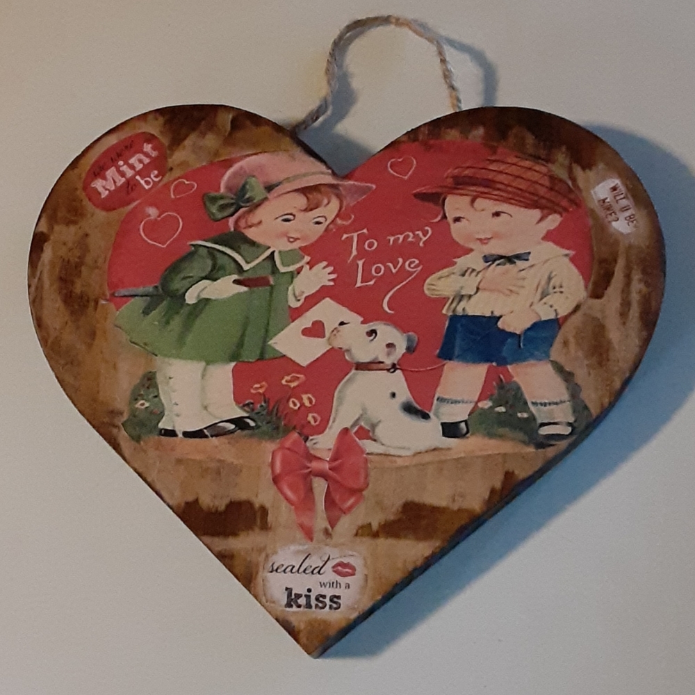 Vintage "Valentine" wood plaque 9x8x1. One Of A Kind.